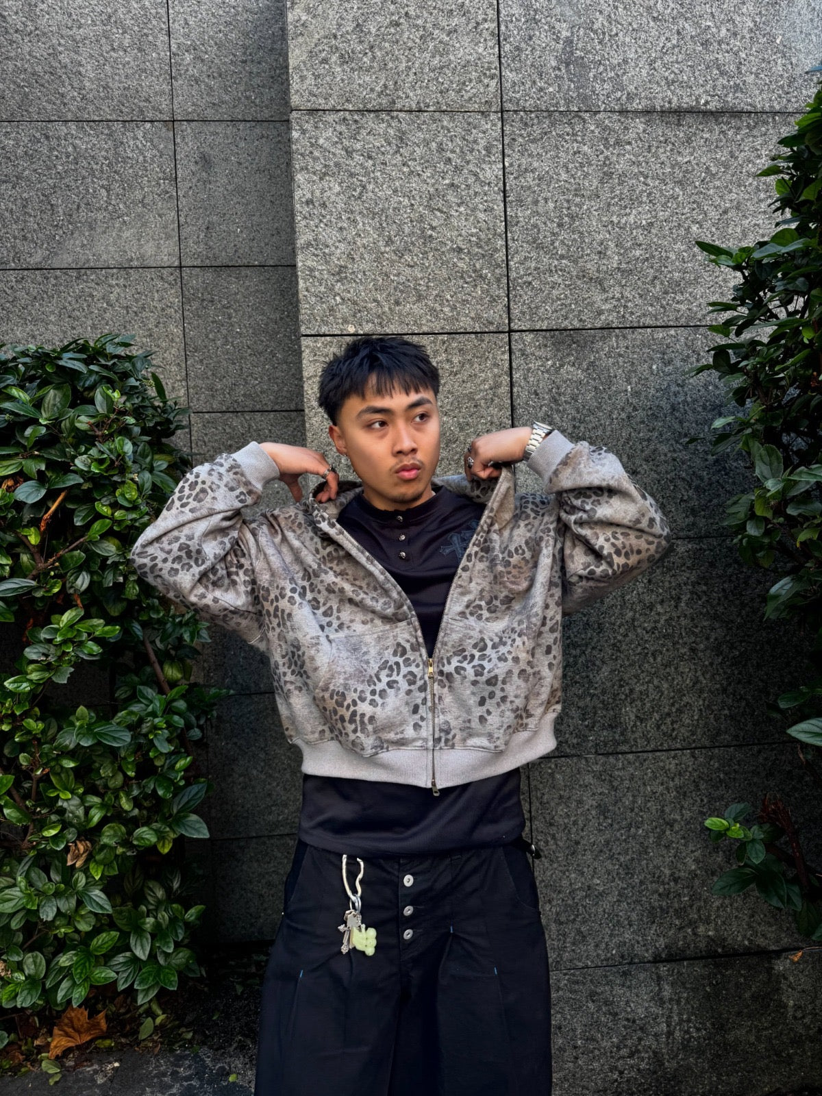 Grey Leopard Fade Zip-Up Hoodie