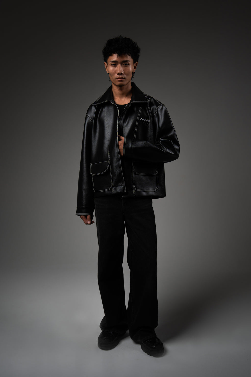 Black Structured Leather Jacket