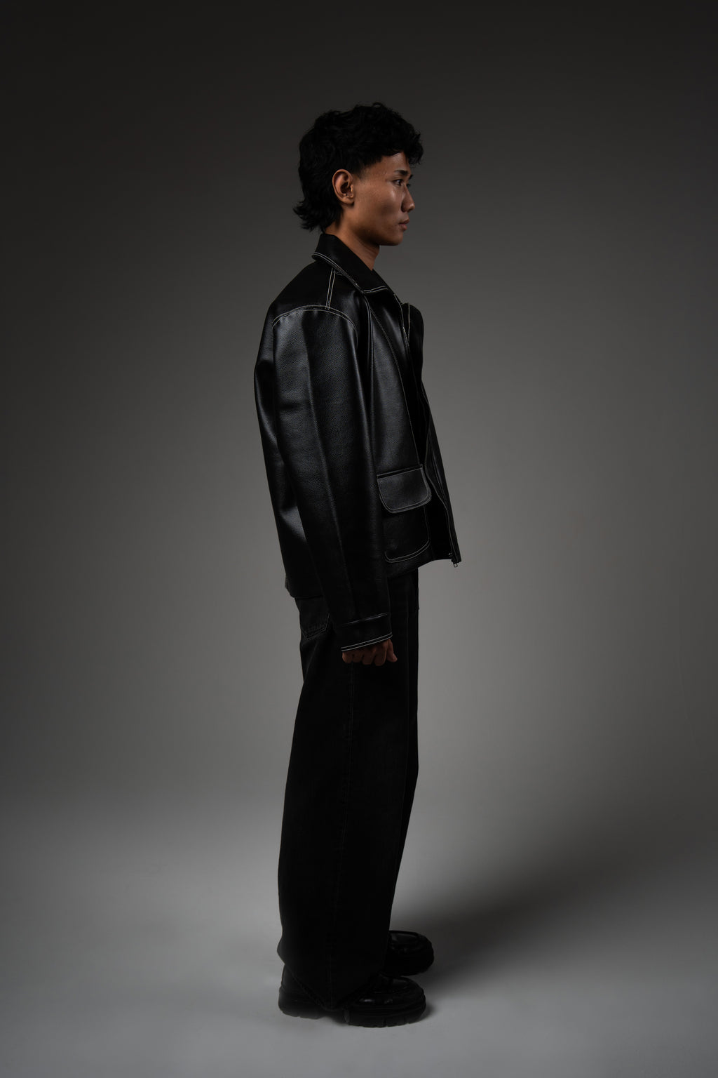 Black Structured Leather Jacket