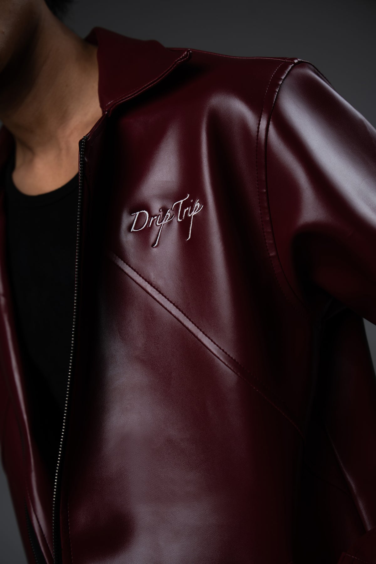Cherry Red Collared Leather Jacket