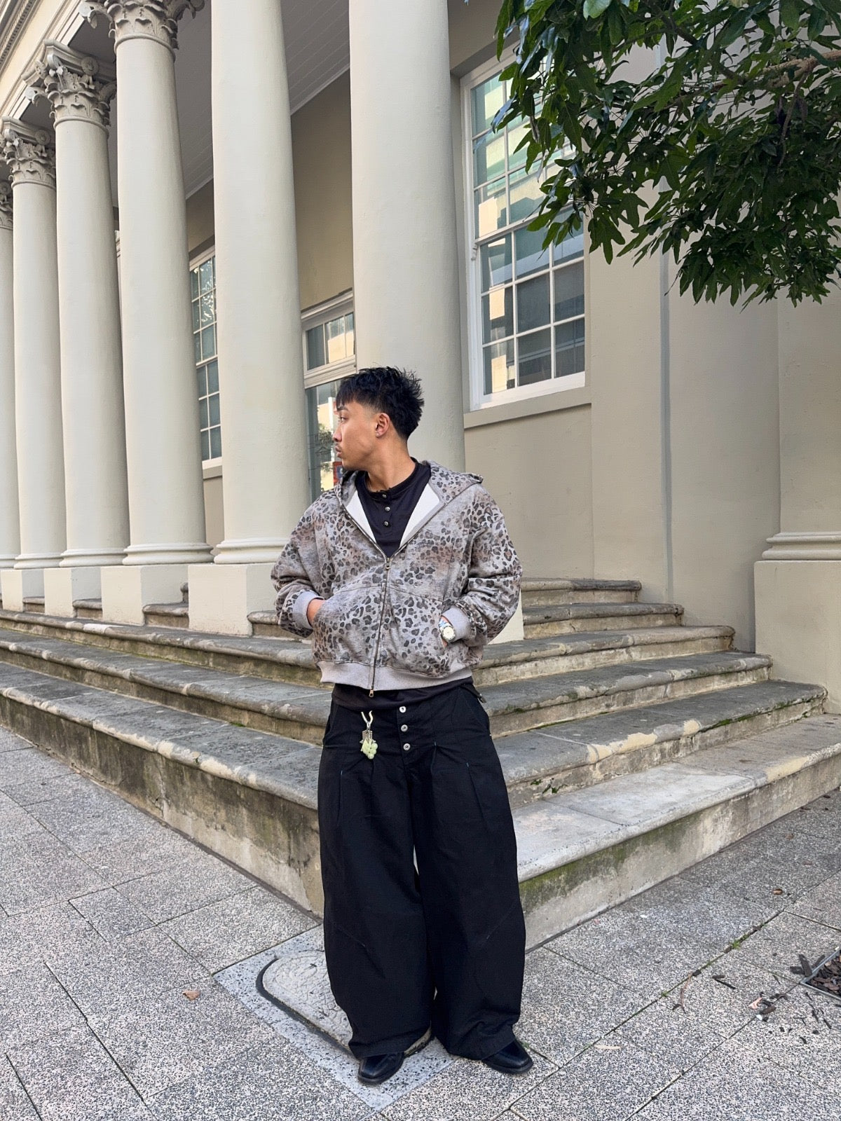 Grey Leopard Fade Zip-Up Hoodie