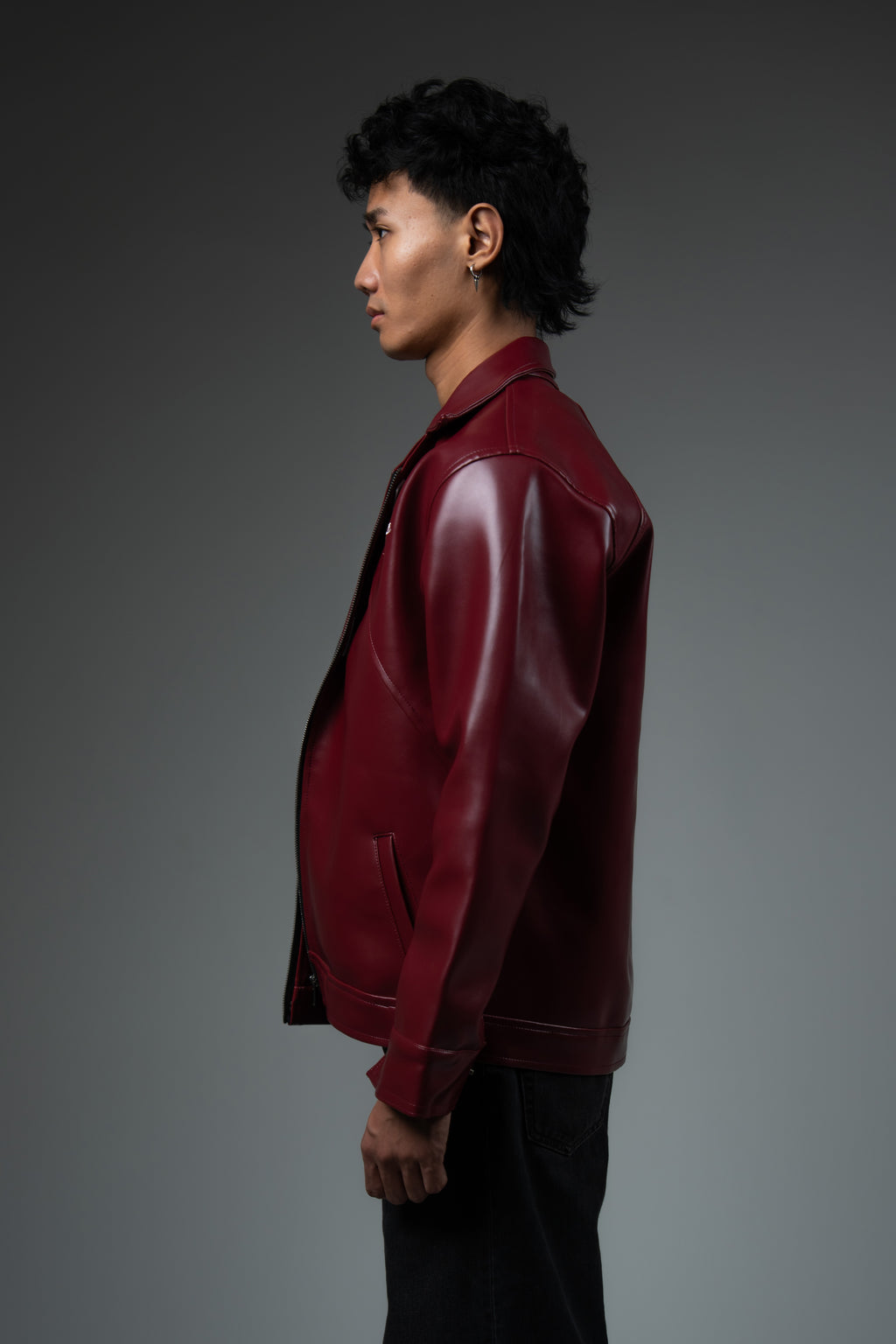 Cherry Red Collared Leather Jacket