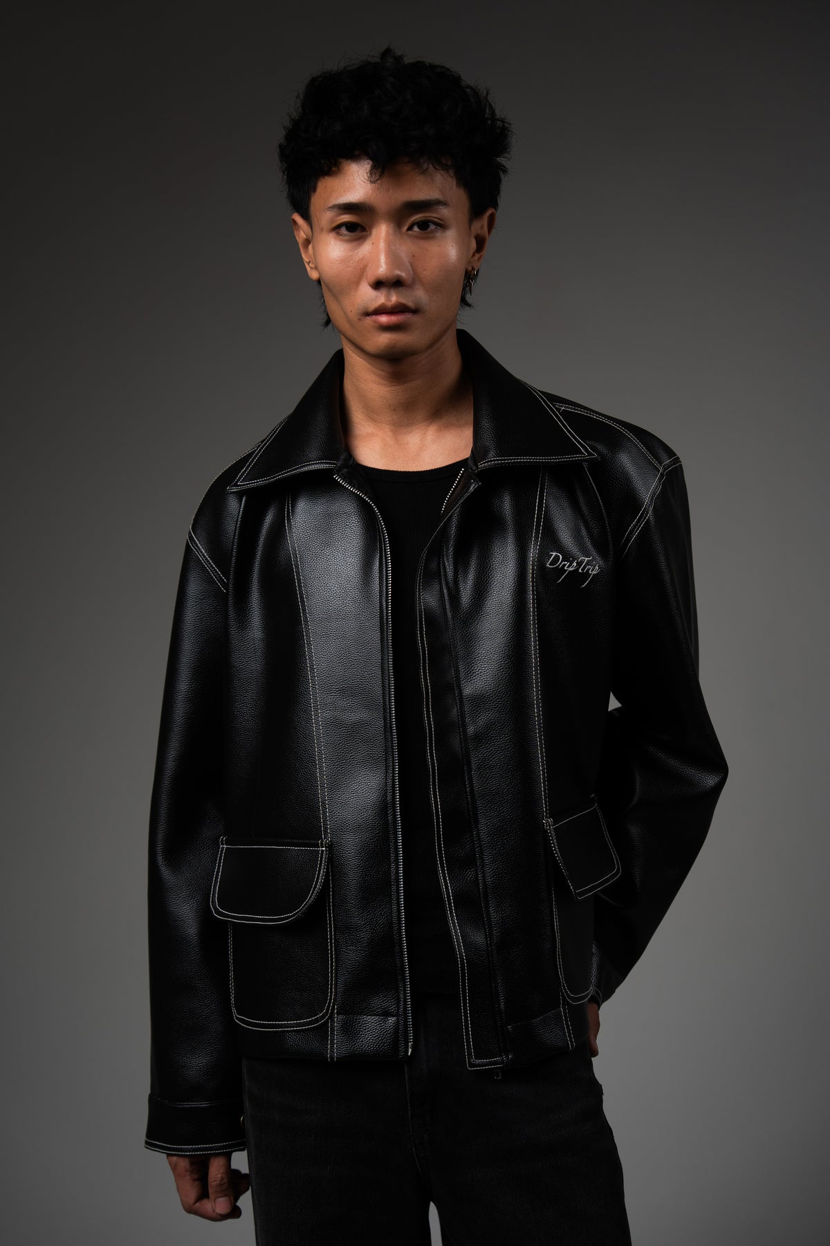 Black Structured Leather Jacket