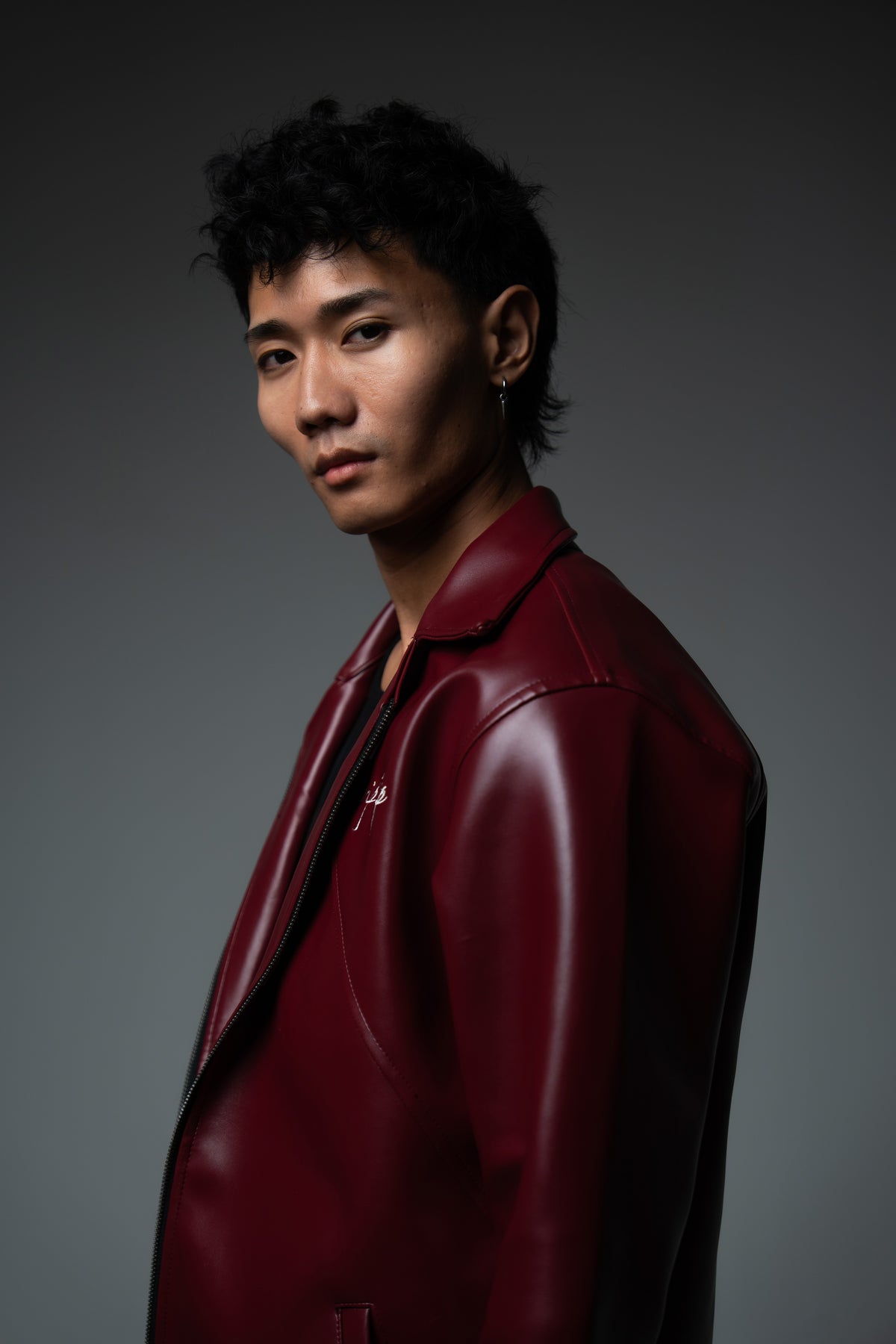 Cherry Red Collared Leather Jacket