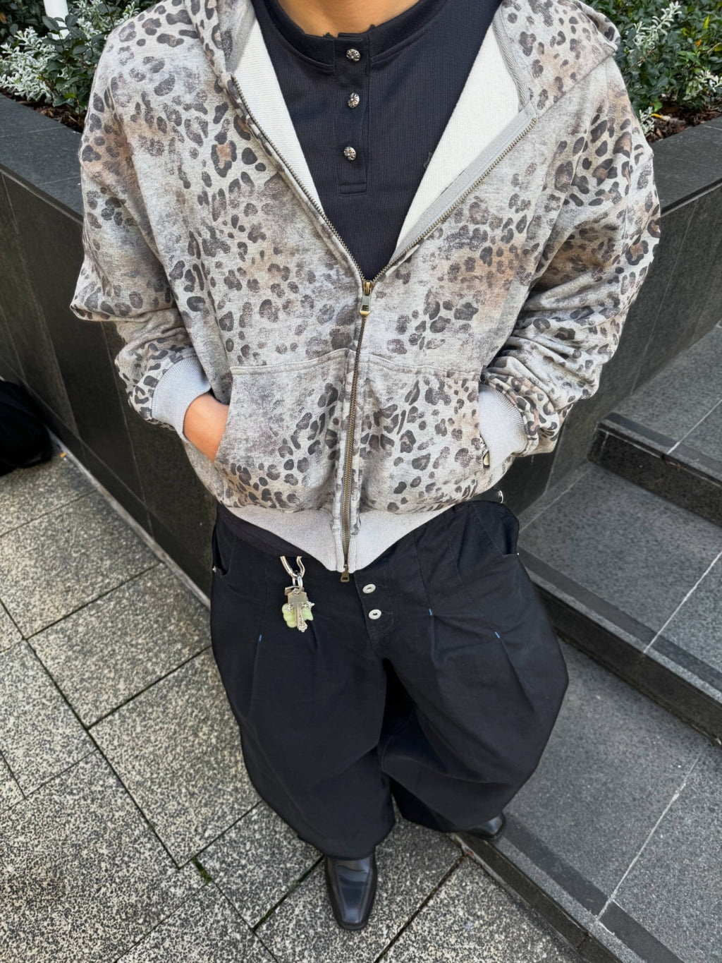 Grey Leopard Fade Zip-Up Hoodie