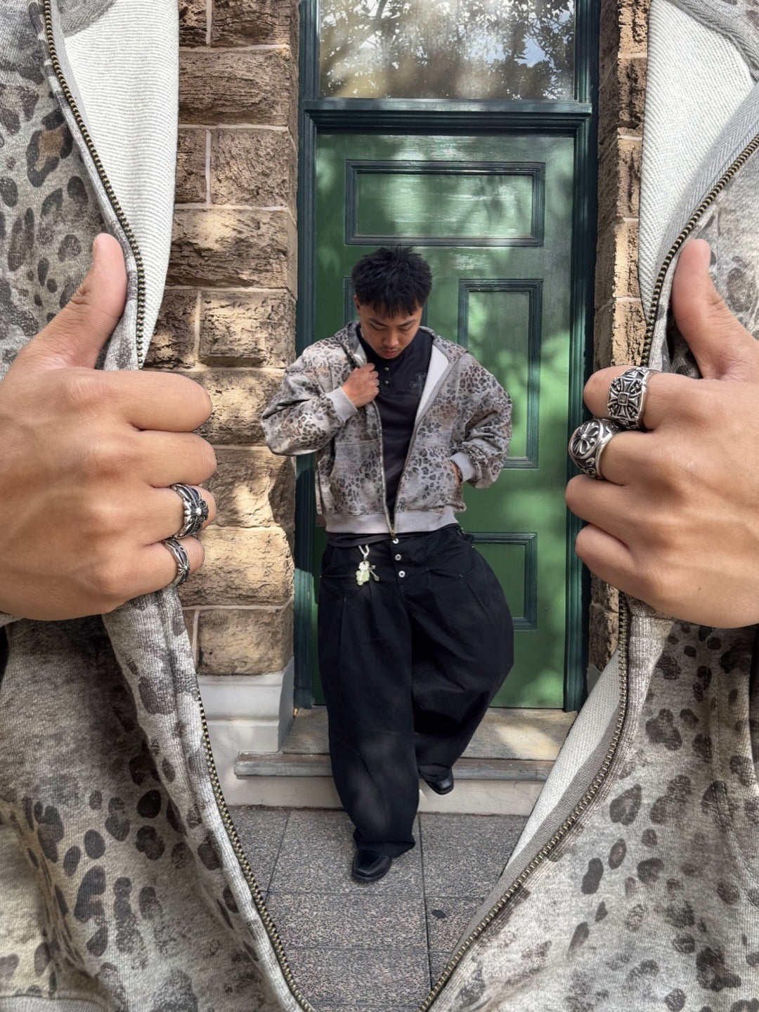 Grey Leopard Fade Zip-Up Hoodie